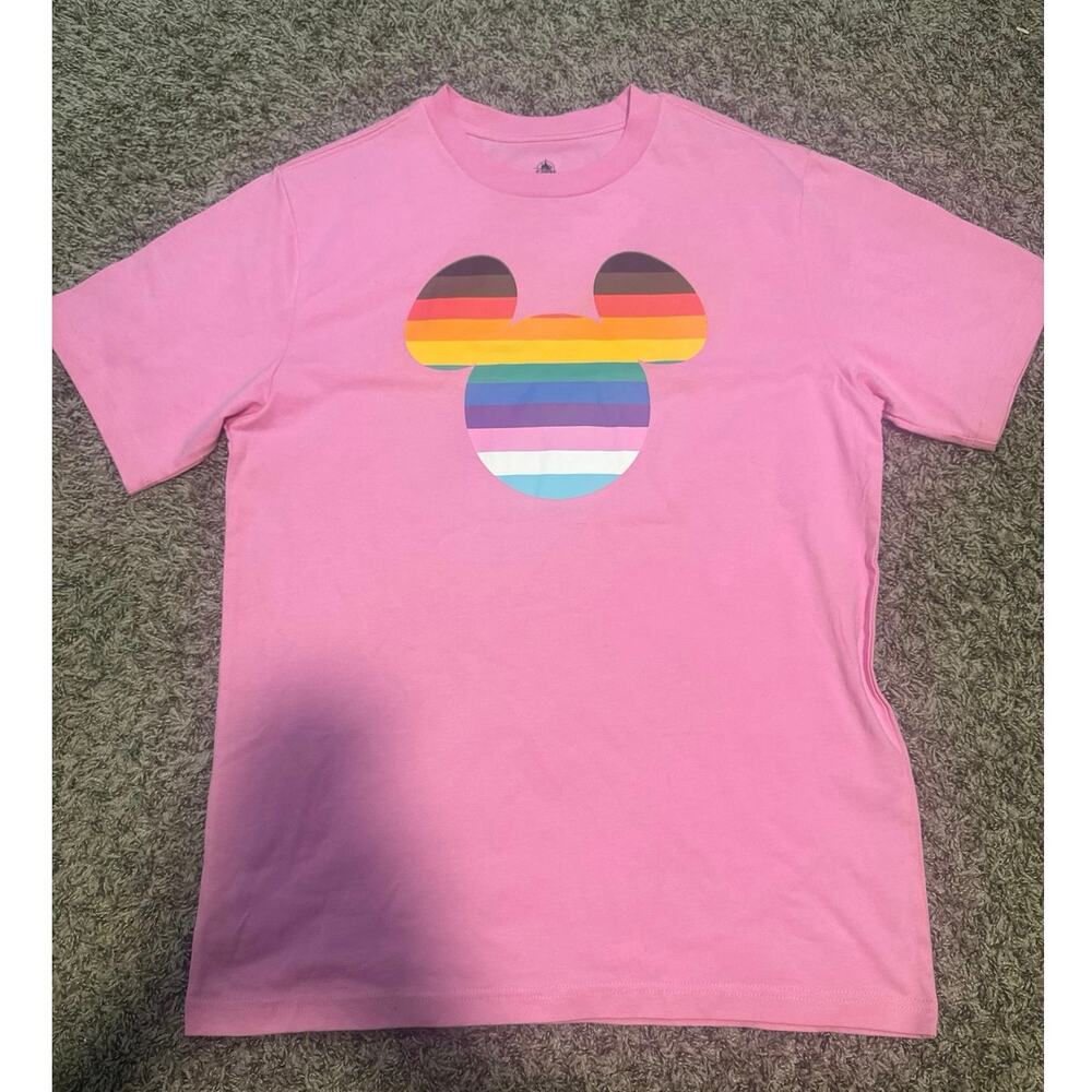 Disney Mickey Mouse Pride Rainbow Ear Pink T-Shirt Size Medium